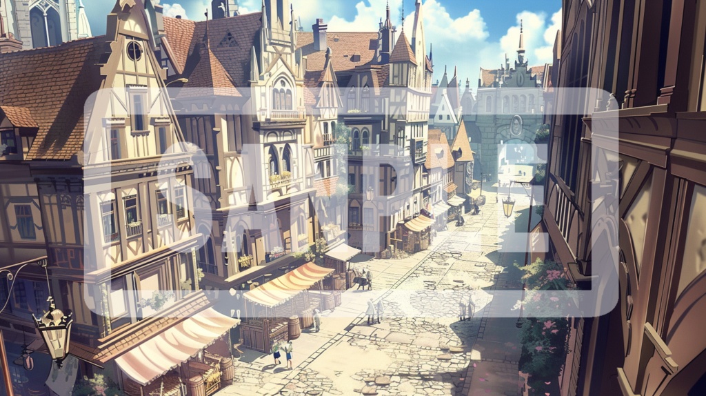 異世界街並み・背景線画 ver3