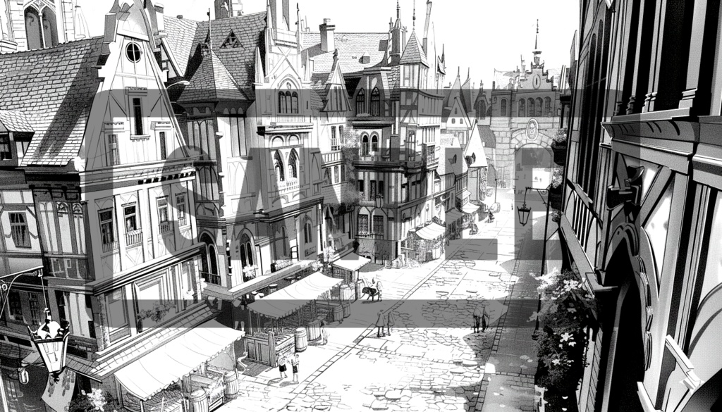 異世界街並み・背景線画 ver3