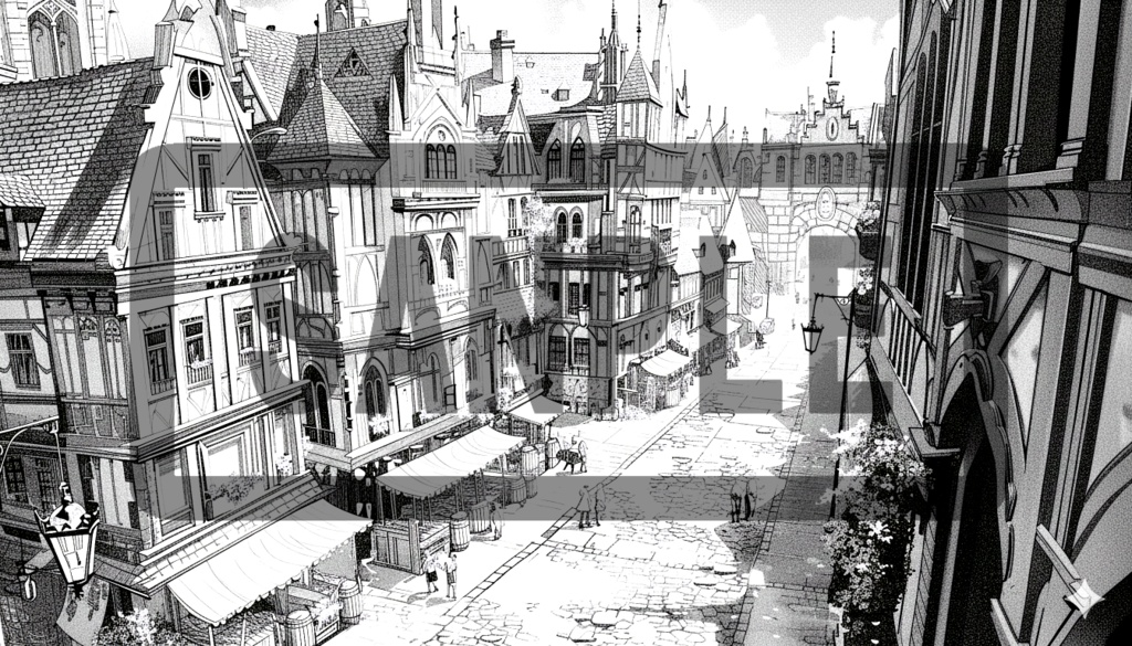 異世界街並み・背景線画 ver3