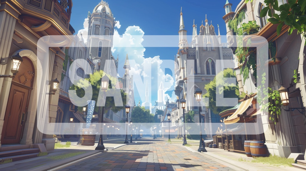 異世界街並み 背景線画(街道・中世風・漫画用)ver4