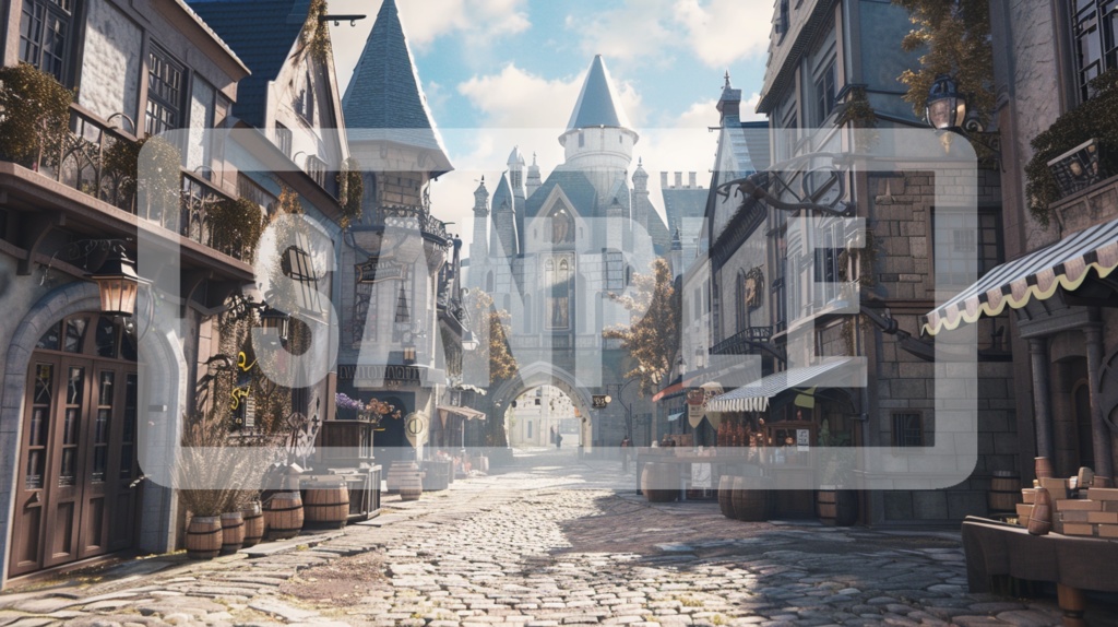 異世界街並み 背景線画(街道・中世風・漫画用)ver5