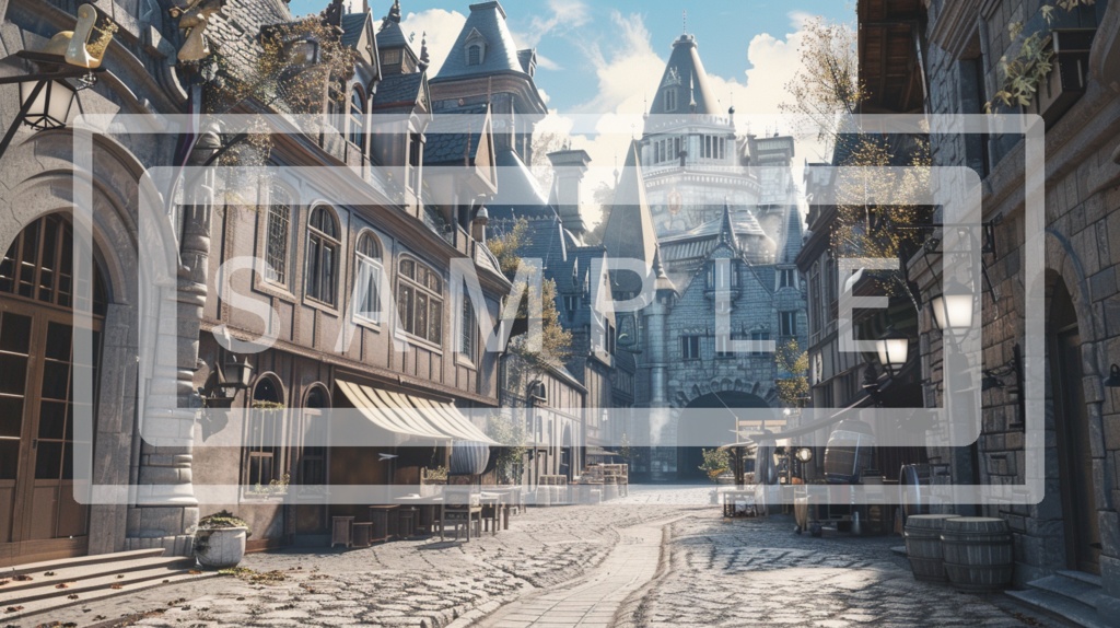 異世界街並み 背景線画(街道・中世風・漫画用)ver6