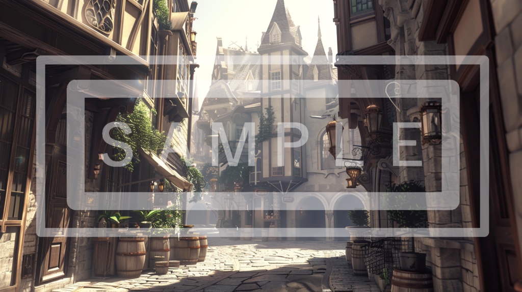 異世界街並み 背景線画(街道・中世風・漫画用)ver7