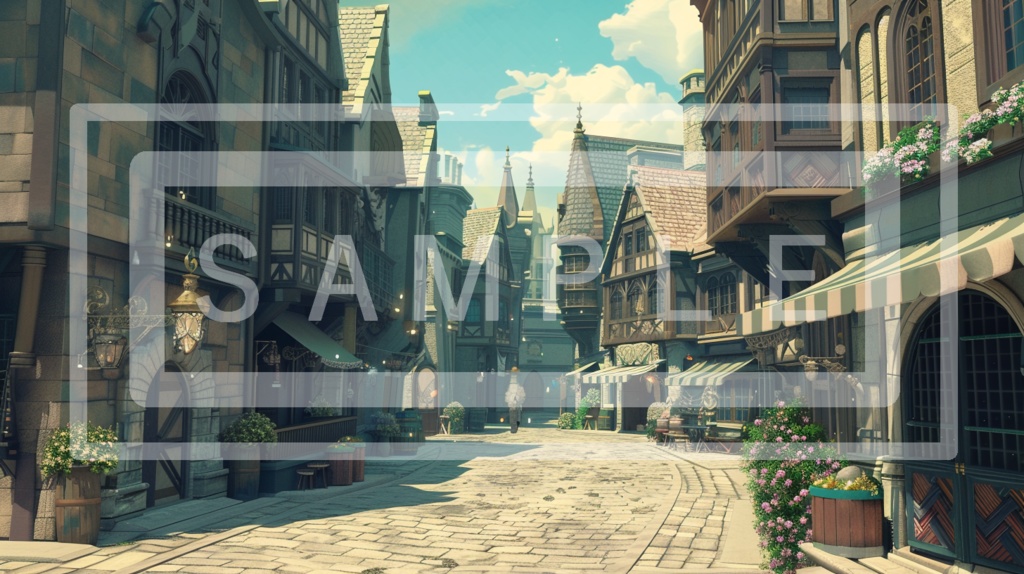 異世界街並み 背景線画(街道・中世風・漫画用)ver8