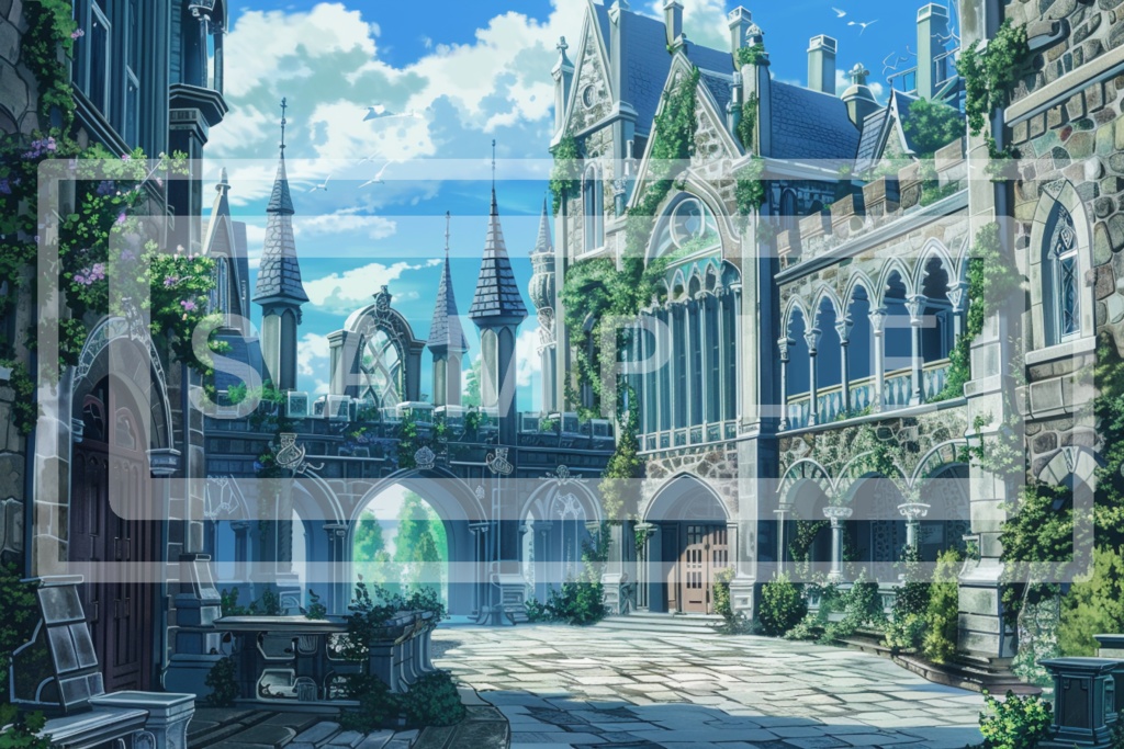 魔術学院・城館の背景線画素材ver4