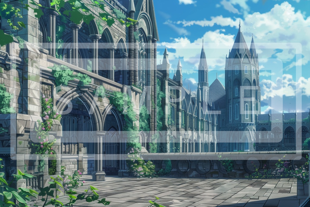 魔術学院・城館の背景線画素材ver5