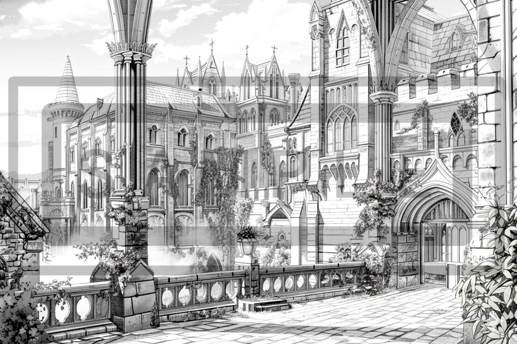 魔術学院・城館の背景線画素材ver6