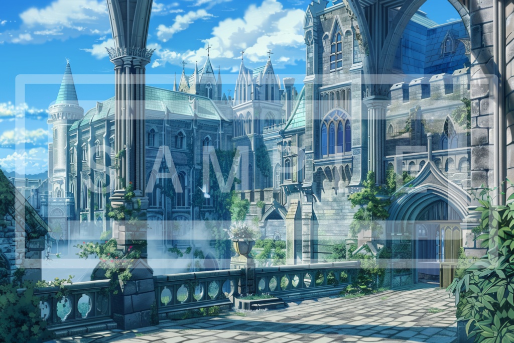 魔術学院・城館の背景線画素材ver6