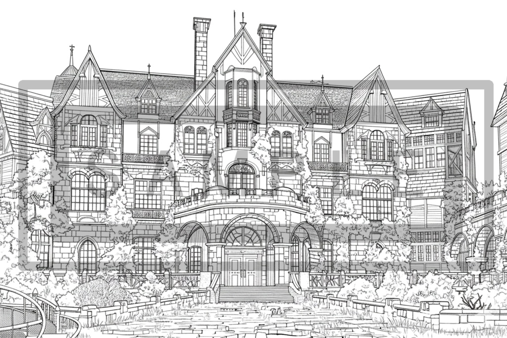 洋館・洋風建築の背景線画素材