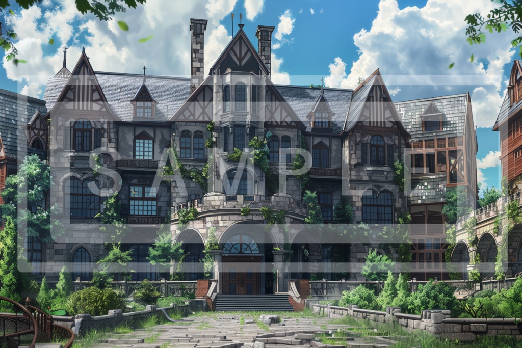 洋館・洋風建築の背景線画素材