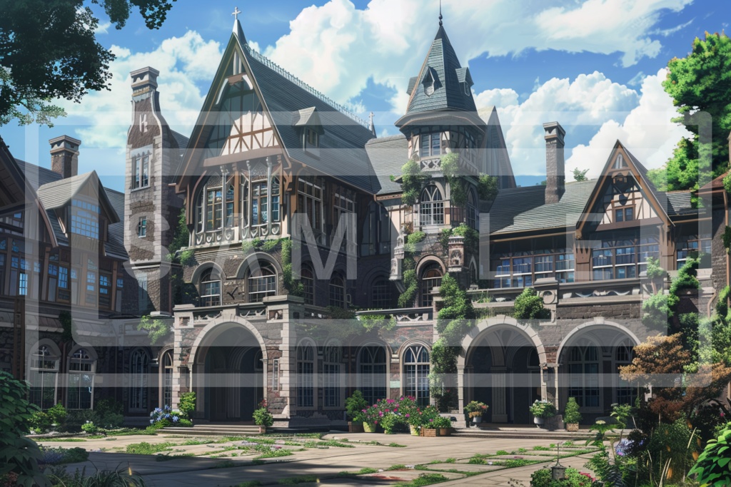 洋館・洋風建築の背景線画素材ver2