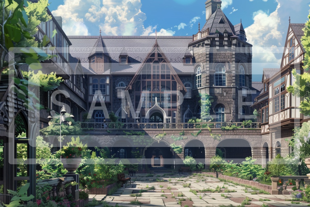 洋館・洋風建築の背景線画素材ver3