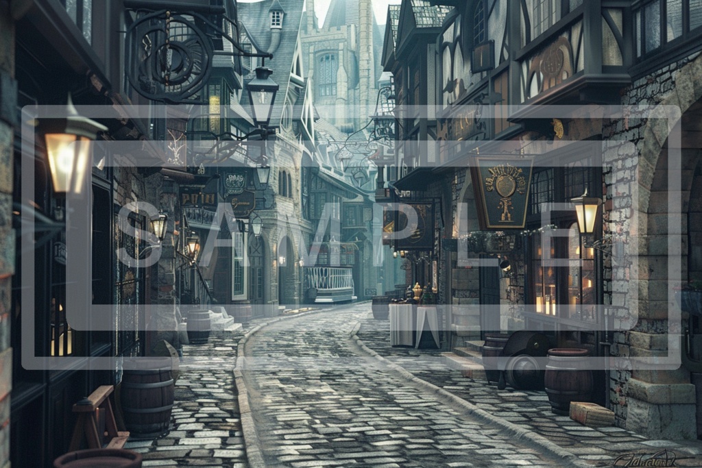 異世界街並み 背景線画(街道・中世風・漫画用)ver10