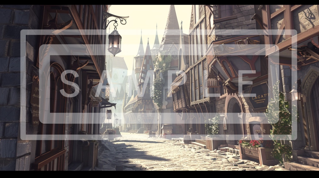 異世界街並み 背景線画(街道・中世風・漫画用)ver11