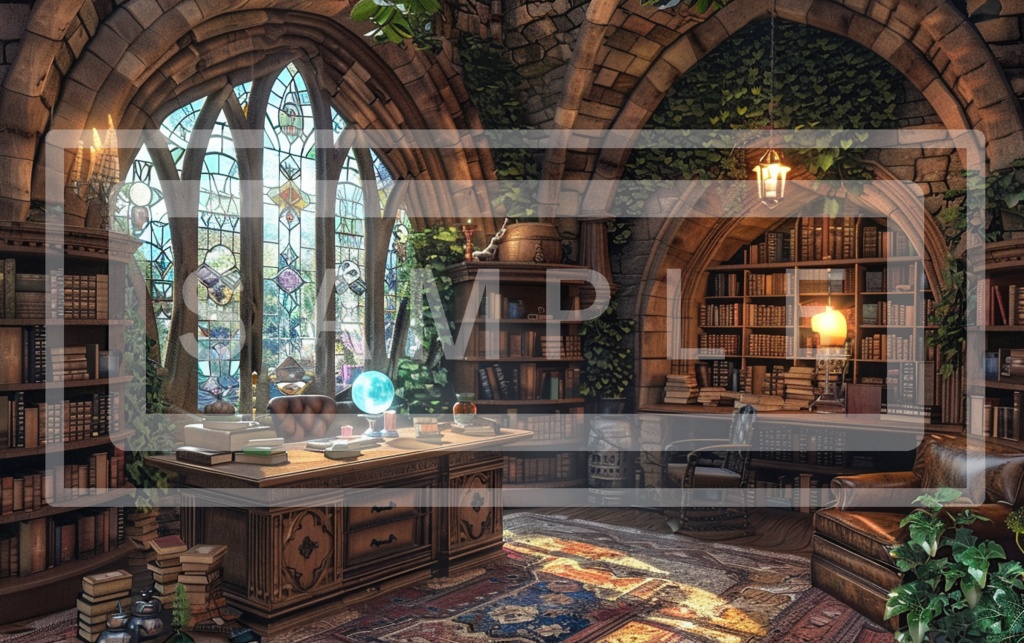 魔術学院の研究室(書斎)背景線画ver2