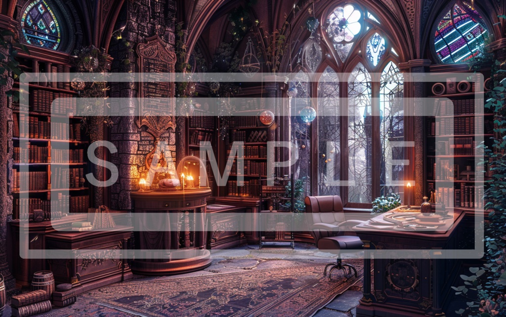 魔術学院の研究室(書斎)背景線画ver3