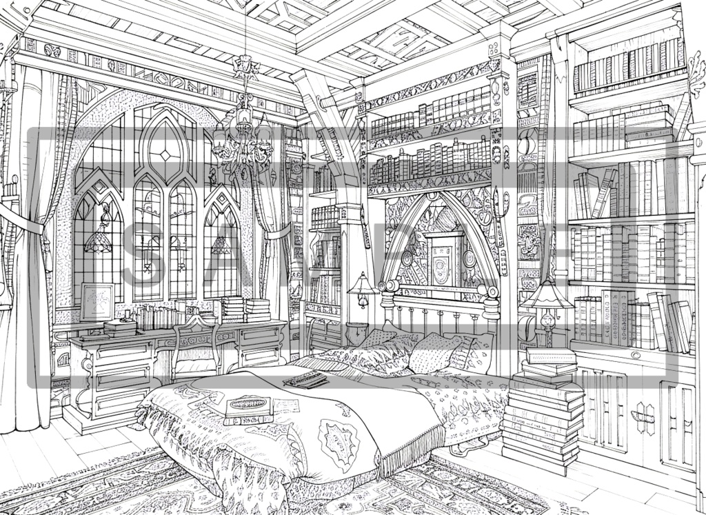 魔術学院・学生寮の背景線画