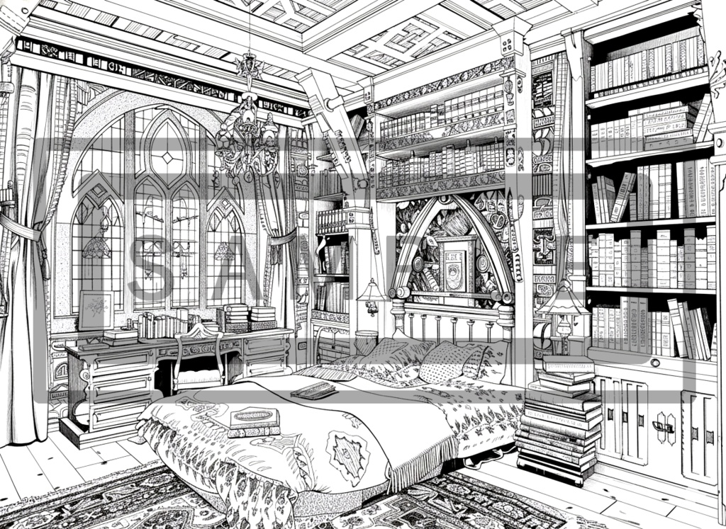 魔術学院・学生寮の背景線画