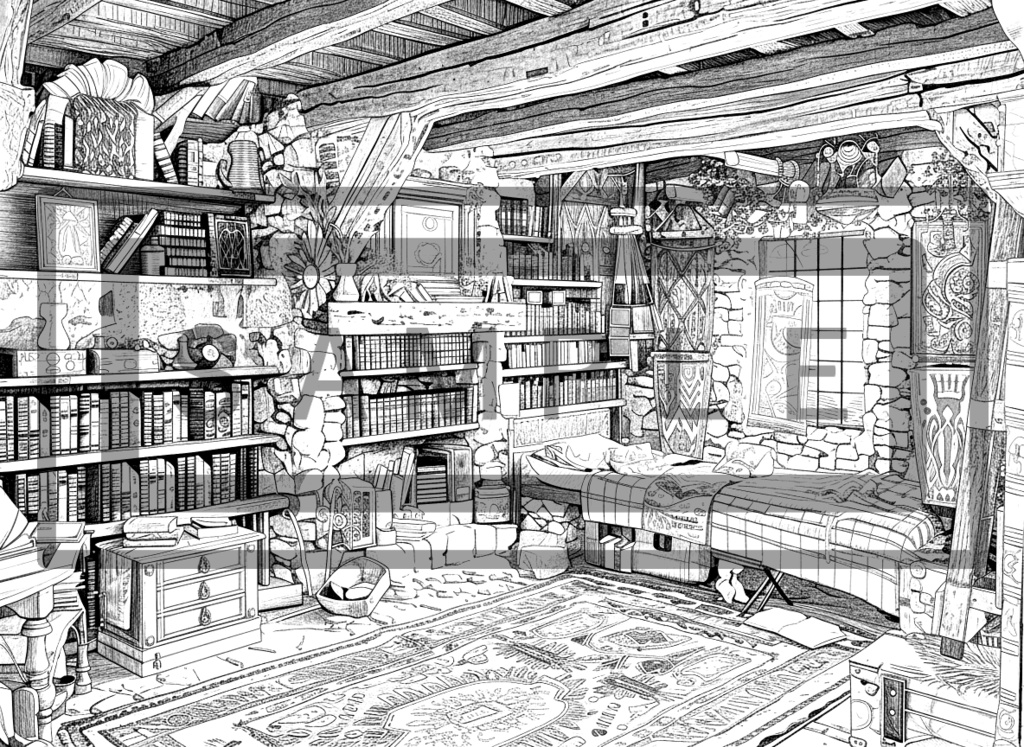 魔術学院・学生寮の背景線画ver2