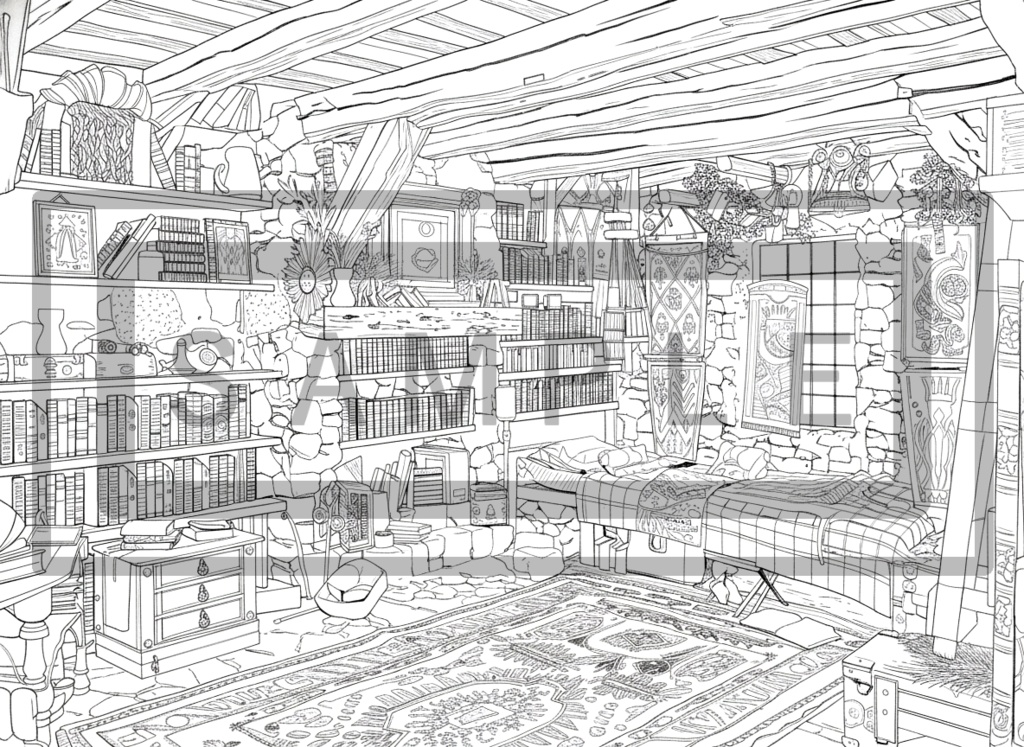 魔術学院・学生寮の背景線画ver2