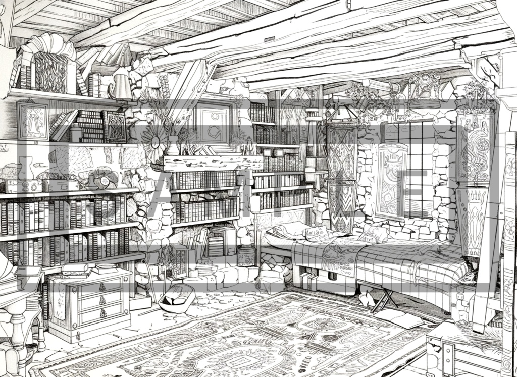 魔術学院・学生寮の背景線画ver2