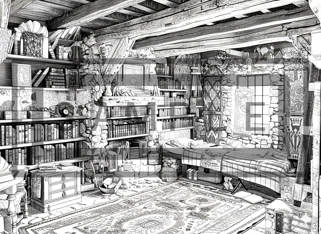 魔術学院・学生寮の背景線画ver2