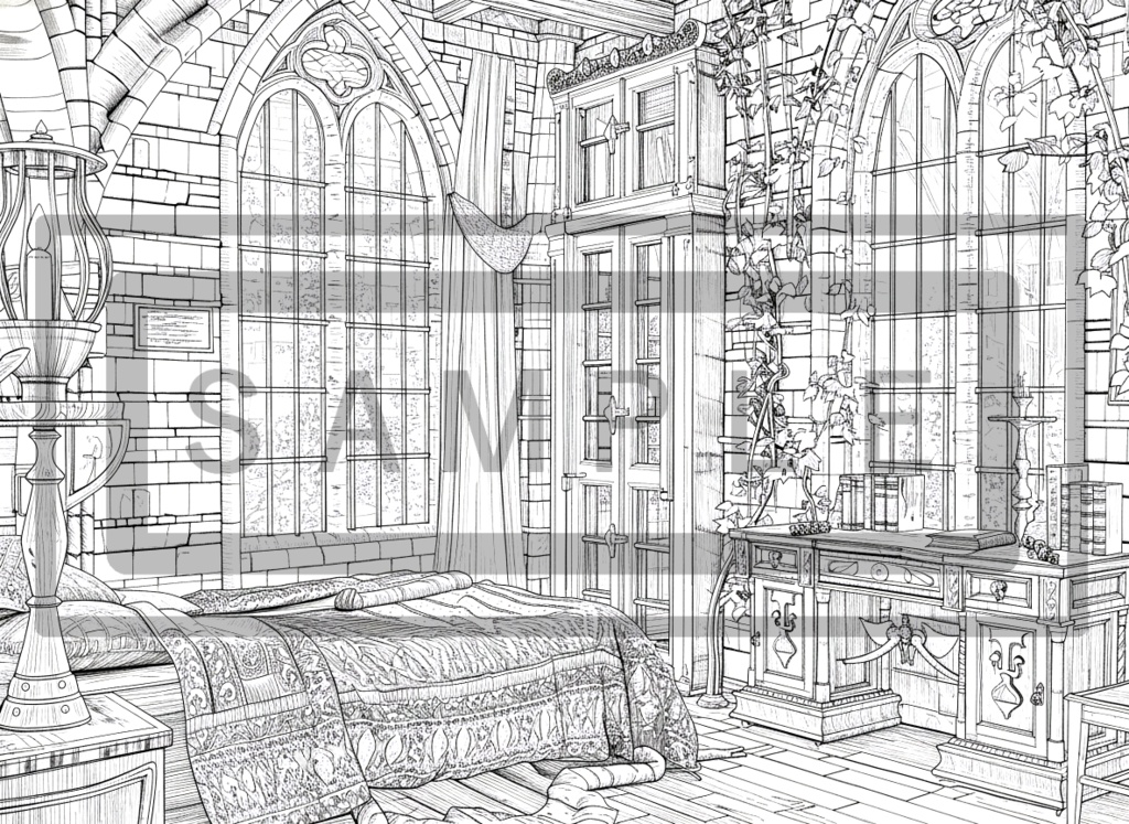 魔術学院・学生寮の背景線画ver3