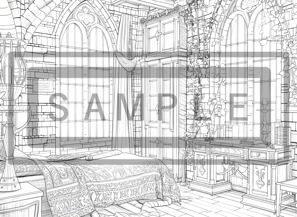 魔術学院・学生寮の背景線画ver3