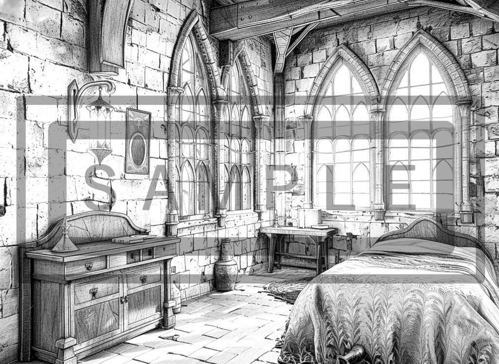 魔術学院・学生寮の背景線画ver4