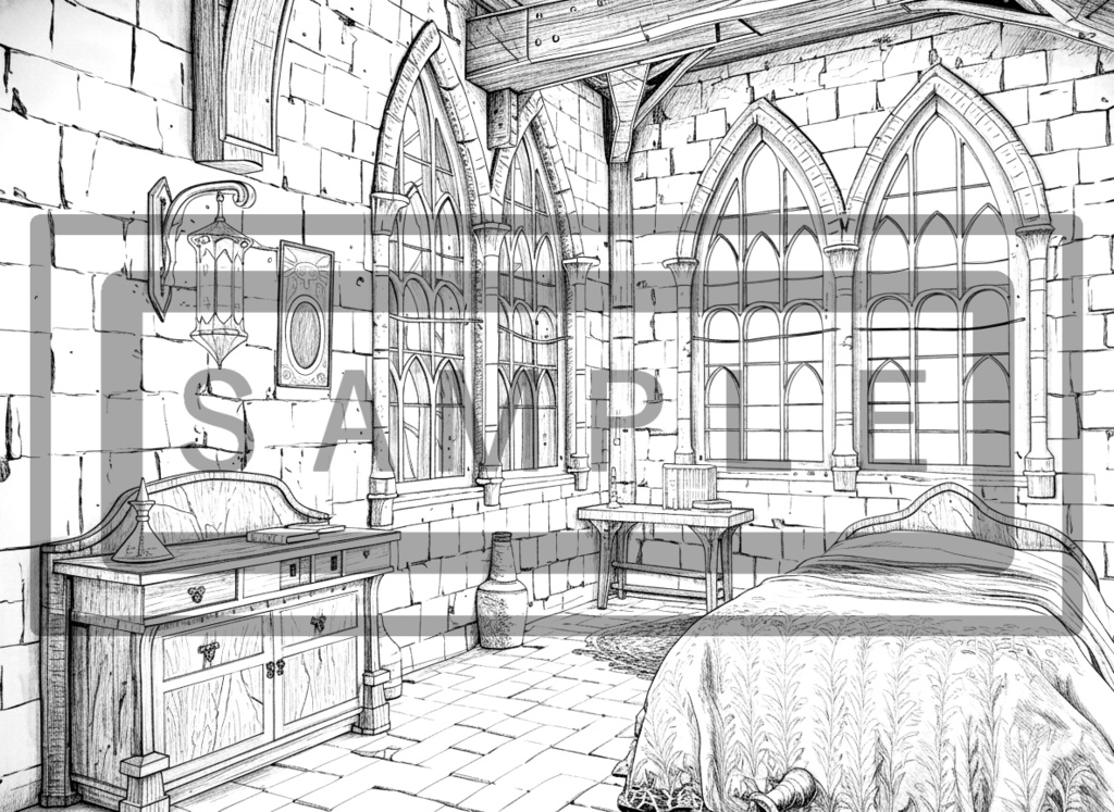 魔術学院・学生寮の背景線画ver4