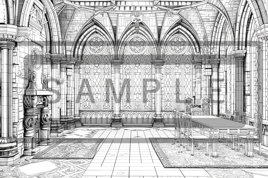 異世界・食堂の背景線画素材ver1