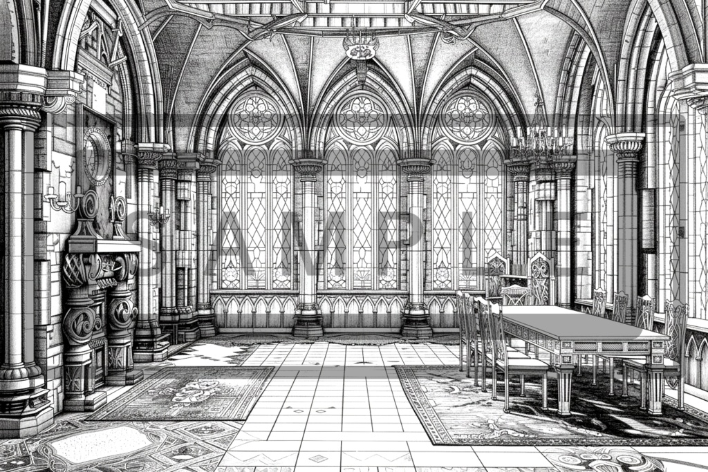 異世界・食堂の背景線画素材ver1