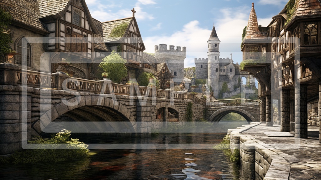 異世界街並み 背景線画(街道・中世風・漫画用)ver12