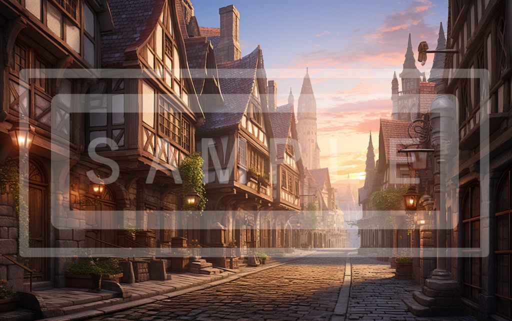 異世界街並み 背景線画(街道・中世風・漫画用)ver13