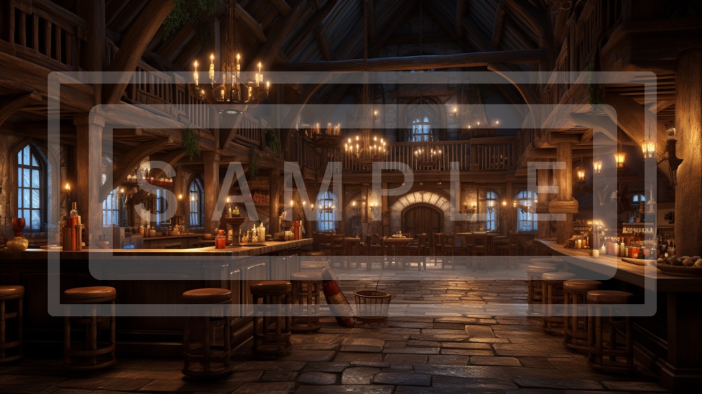 異世界・酒場の背景線画素材