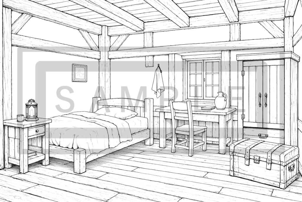 異世界宿屋・部屋の背景線画素材
