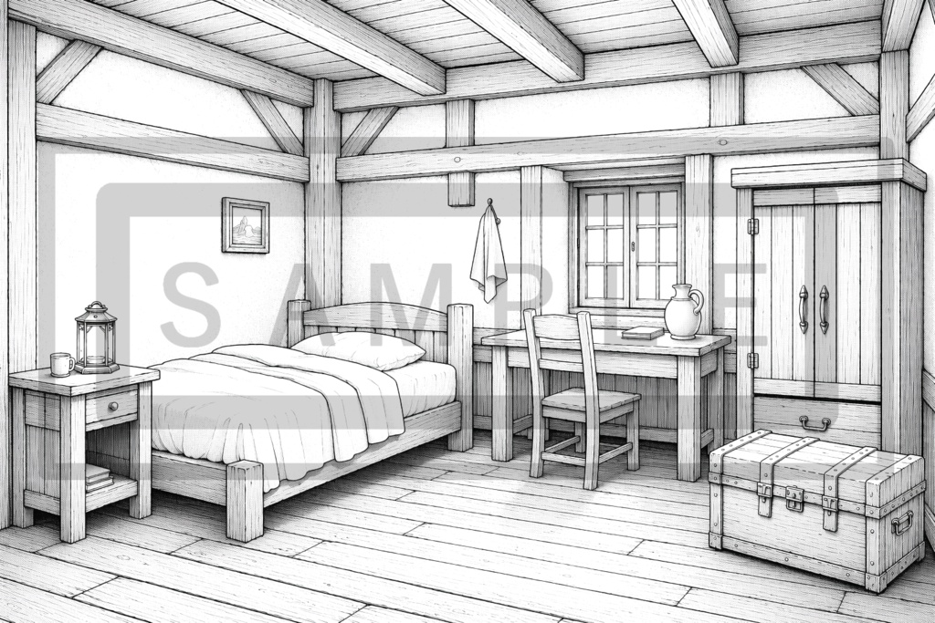 異世界宿屋・部屋の背景線画素材