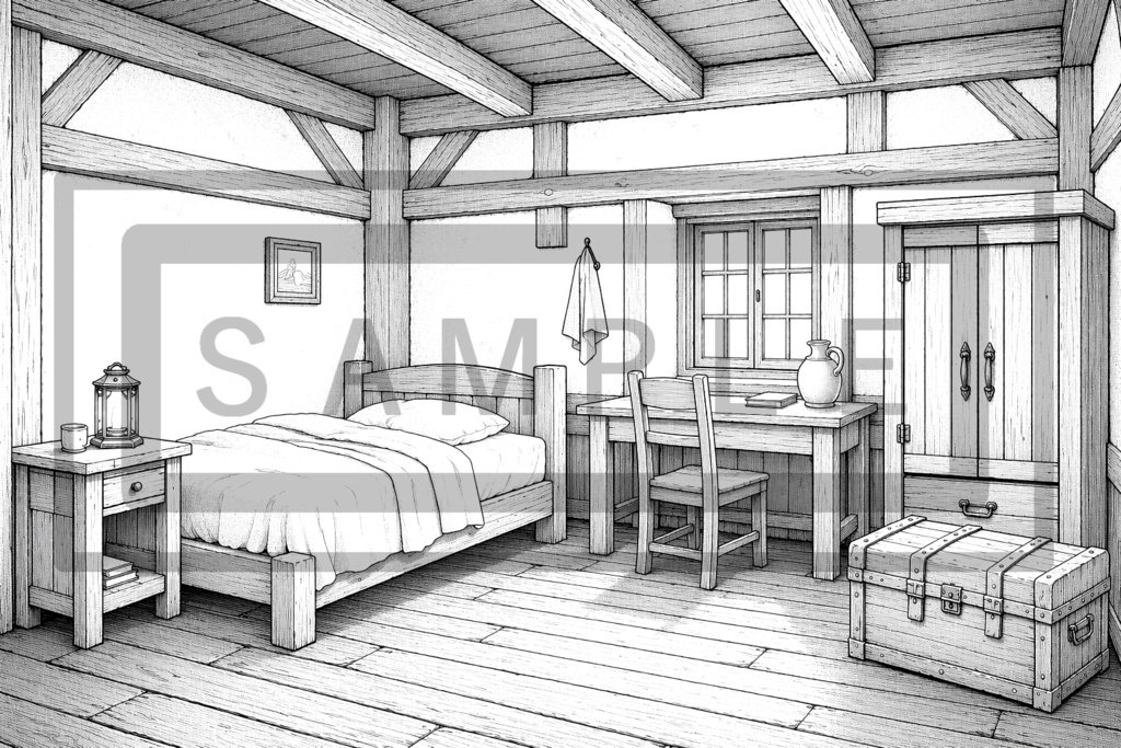 異世界宿屋・部屋の背景線画素材