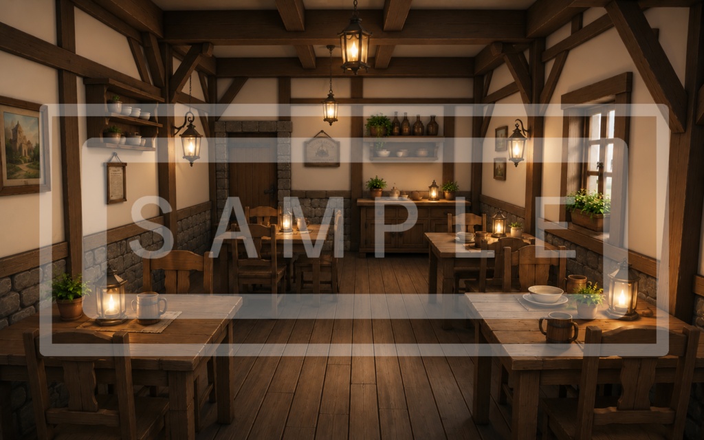 異世界宿屋・食堂の背景線画素材