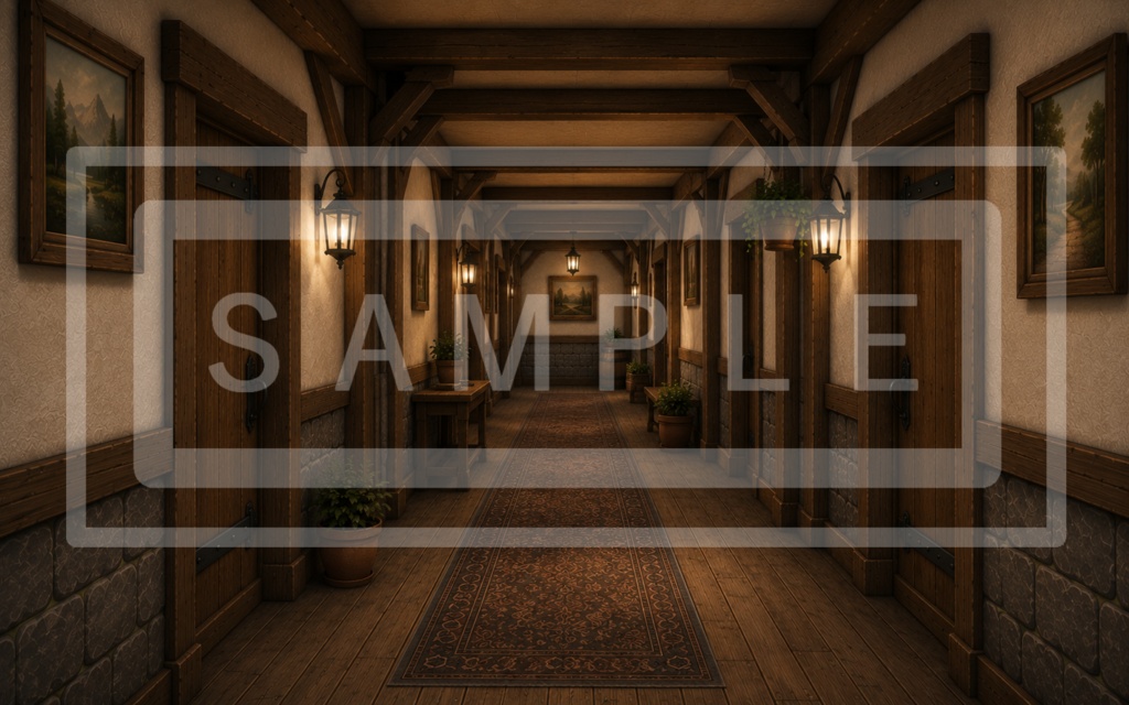 異世界宿屋・廊下の背景線画素材