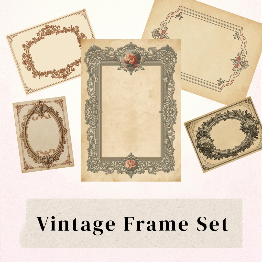 【素材】Vintage Frame Set｜コラージュ・12種・ダウンロード・PDF