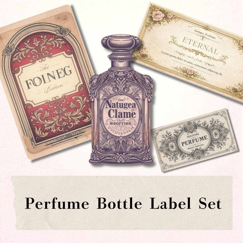 【素材】Perfume Bottle Label Set｜香水ラベル・コラージュ・11種・ダウンロード・PDF