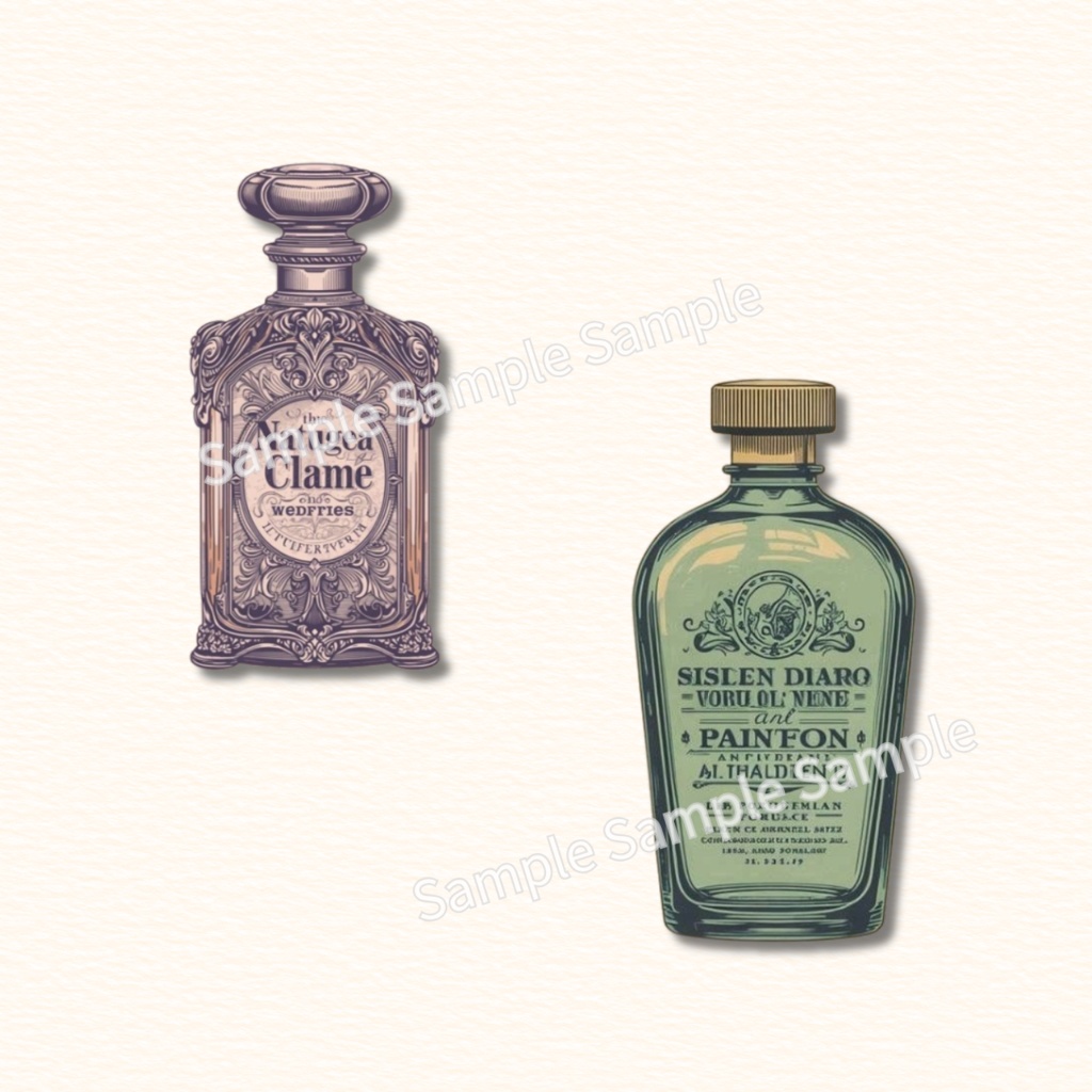 【素材】Perfume Bottle Label Set|香水ラベル・コラージュ・11種・ダウンロード・PDF