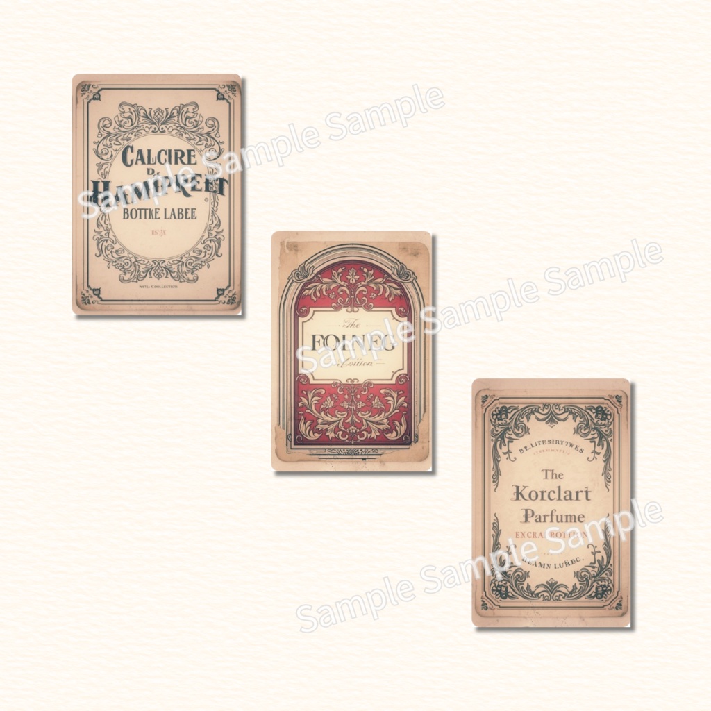 【素材】Perfume Bottle Label Set|香水ラベル・コラージュ・11種・ダウンロード・PDF