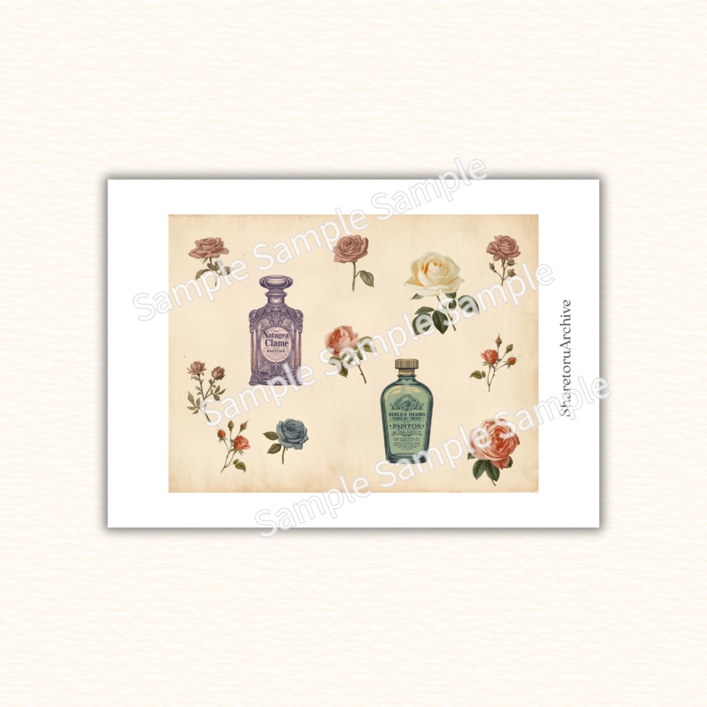 【素材】Perfume Bottle Label Set|香水ラベル・コラージュ・11種・ダウンロード・PDF