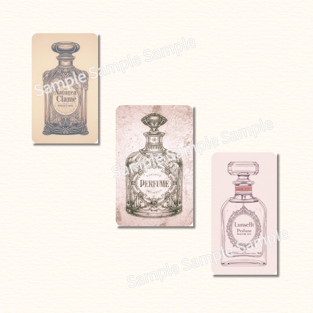 【素材】Perfume Bottle Label Set|香水ラベル・コラージュ・11種・ダウンロード・PDF