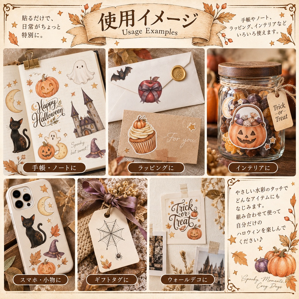 【デジタルステッカー】ハロウィンの水彩イラスト20点|背景透過PNG|手帳・コラージュ素材