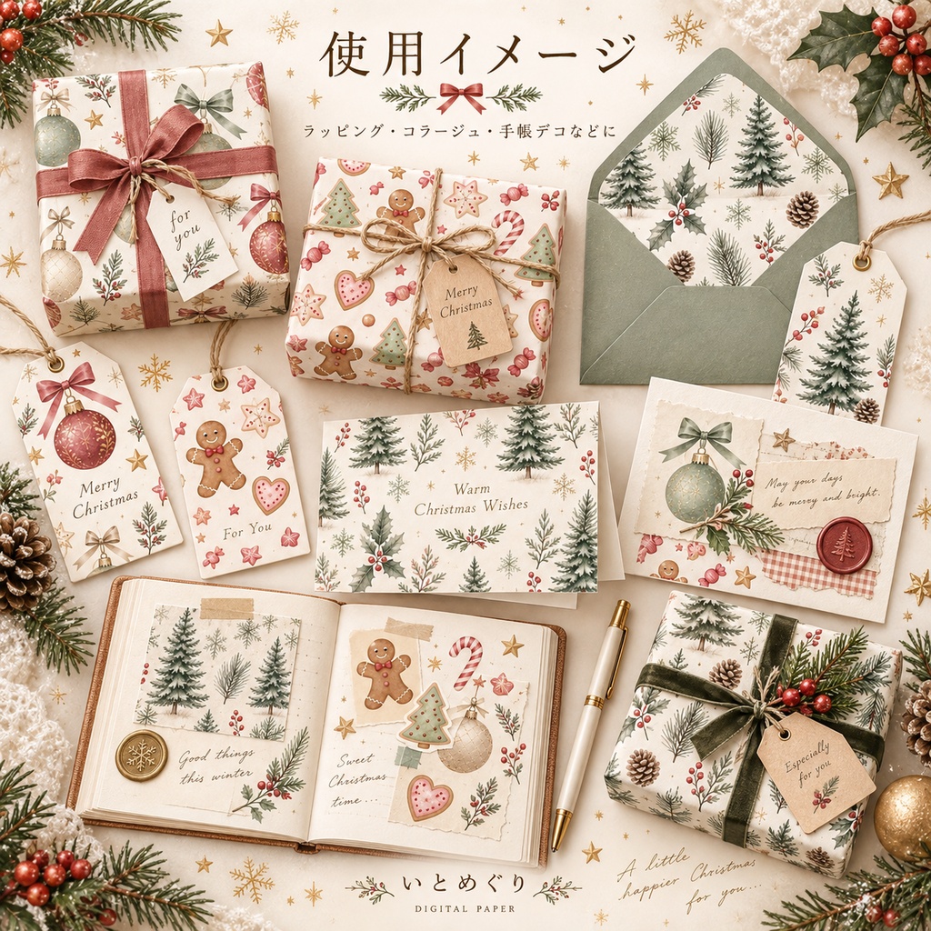 【デジタルペーパー】 Cozy Christmas|水彩デジタルペーパー 3柄セット