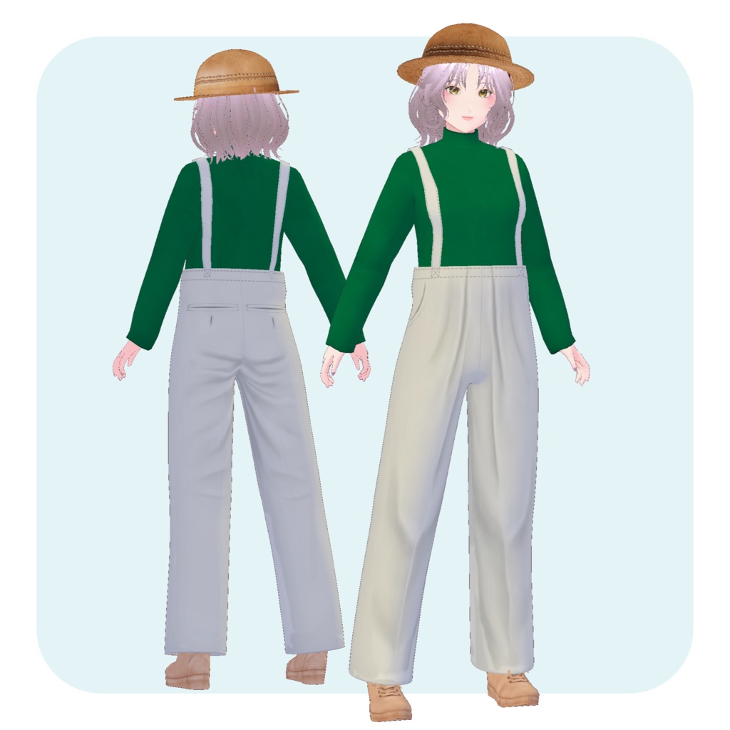 【ヌメ革小物で魅せる秋コーデ】深緑ハイネック&サスペンダーパンツフルセット