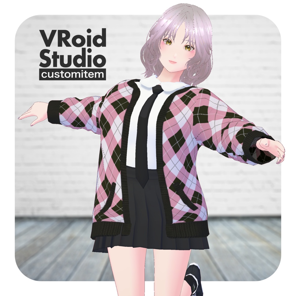 【アーガイル柄ビッグカーデ＆制服風セット】甘辛プレッピールック